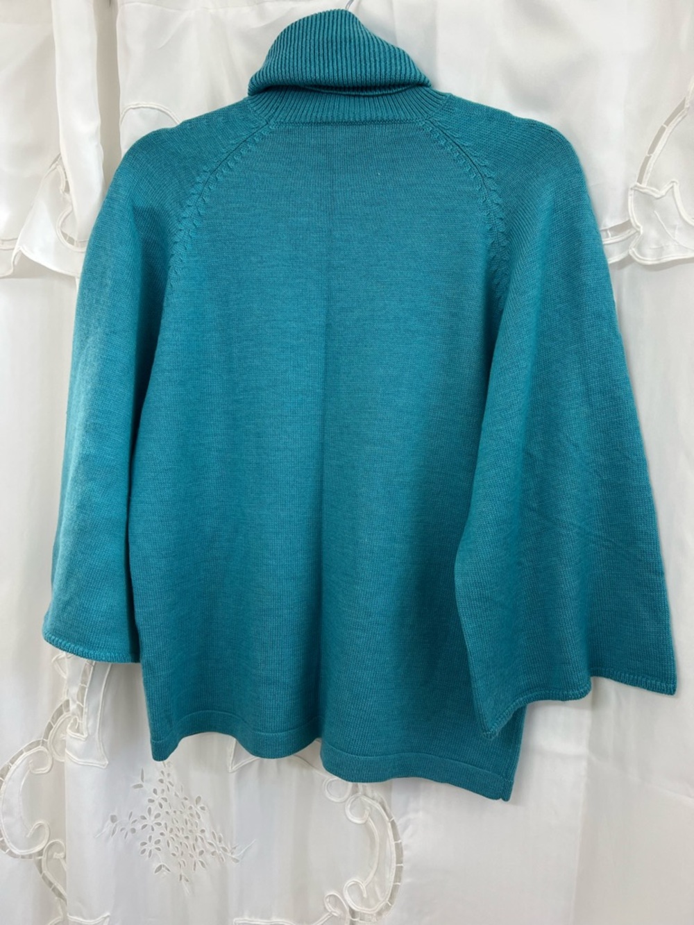 Eileen Fisher Petite 100% Merino Wool Turquoise Turtleneck Sweater Small